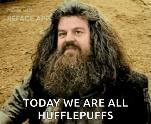 Bearded Long-Haired Man Today We Are All Hufflepuffs GIF