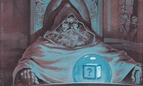 Bearded Man and Glass Ball With Question Mark
