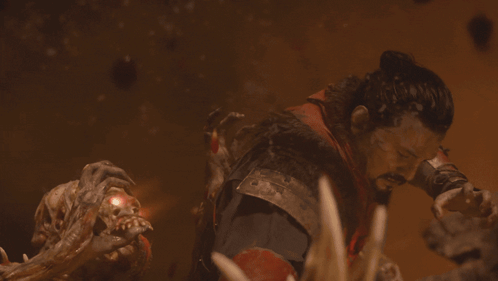 Bearded Man Attacked by Red-Eyed Monster