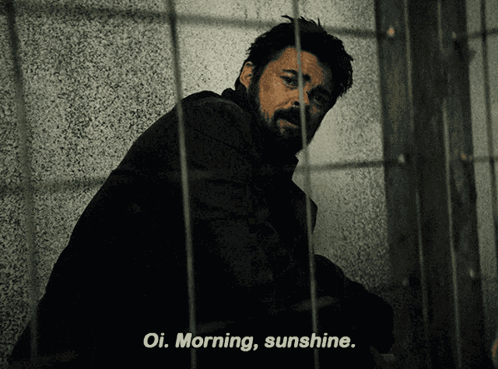 Bearded Man Behind Bars Says Oi Morning Sunshine