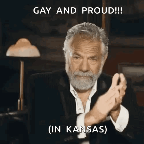 Bearded Man Clapping Gay and Proud in Kansas