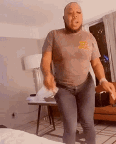 Bearded Man Dancing Holding Paper