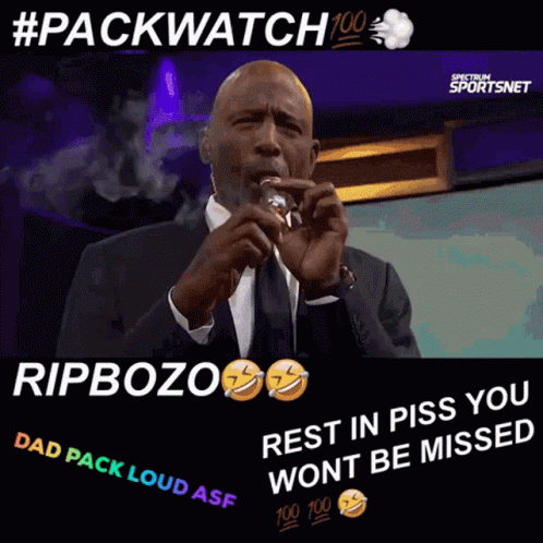 Bearded Man Hat Earbuds Smoking Says Rip Bozo GIF