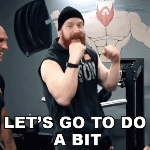 Bearded Man Holding Barbell Says Let's Go GIF