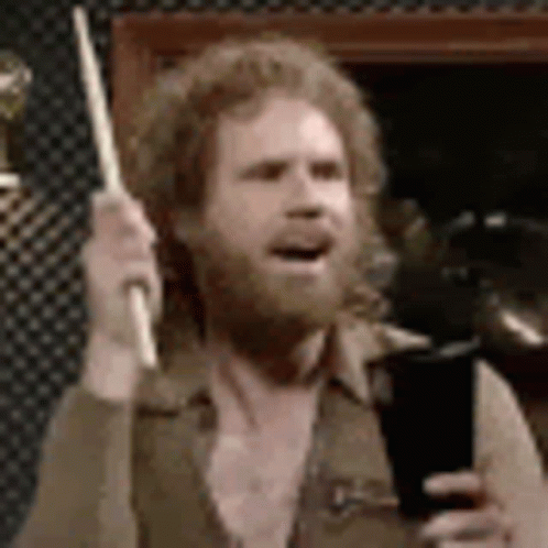 Bearded Man Holding Cane and Beer
