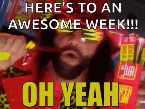 Bearded Man Holding Chips Saying Heres To An Awesome Week Oh Yeah GIF