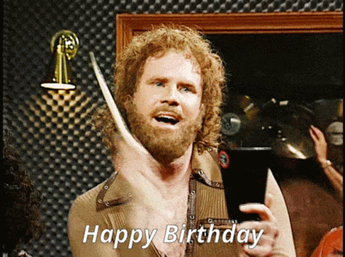 Bearded Man Holding Drumstick Saying Happy Birthday