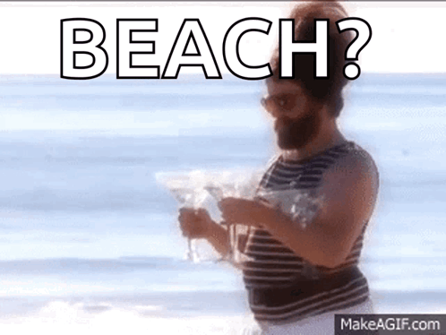 Bearded Man Holding Martini On Beach Saying Beach GIF
