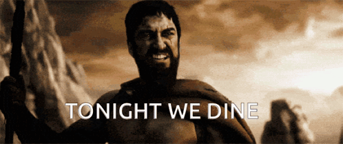 Bearded Man Holding Spear Saying Tonight We Dine