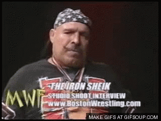 Bearded Man in Bandana and Boston Wrestling Shirt