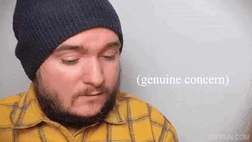 Bearded Man In Beanie, Yellow Plaid Says Genuine Concern GIF