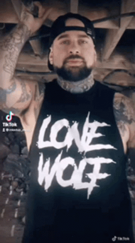 Bearded Man in Black Lone Wolf Tank Top