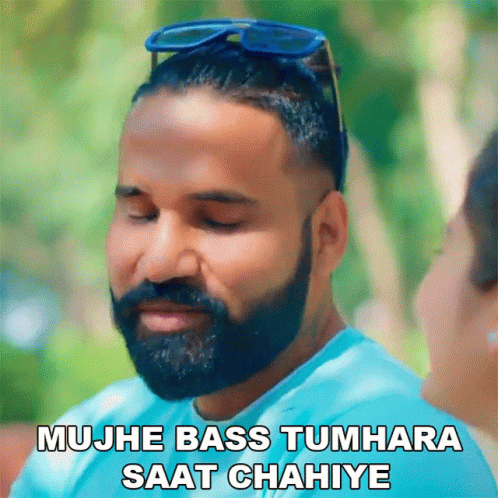 Bearded Man in Blue Shirt and Sunglasses Says Mujh Bass Tumhara Saat Chahiye