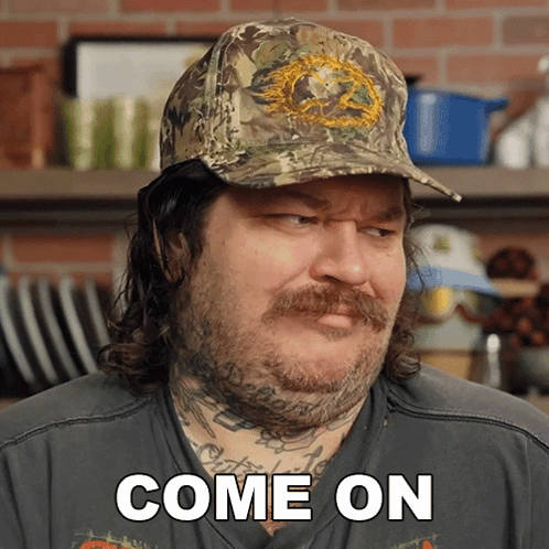 Bearded Man In Camouflage Hat Saying Come On GIF