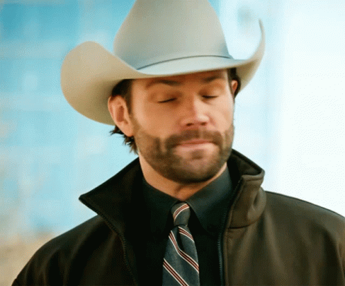 Bearded Man in Cowboy Hat and Striped Tie