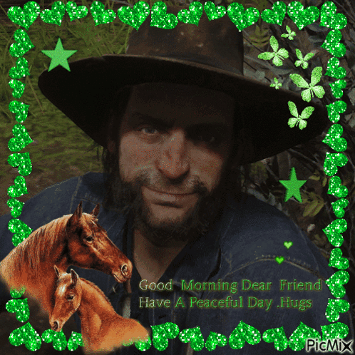 Bearded Man In Cowboy Hat Surrounded By Horses GIF