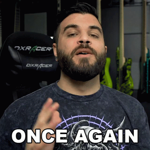 Bearded Man in DXRacer Chair Saying Once Again