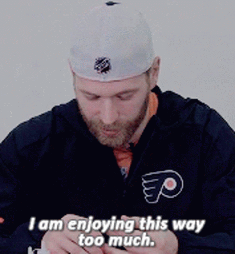 Bearded Man in Flyers Gear Saying I Am Enjoying This Way Too Much