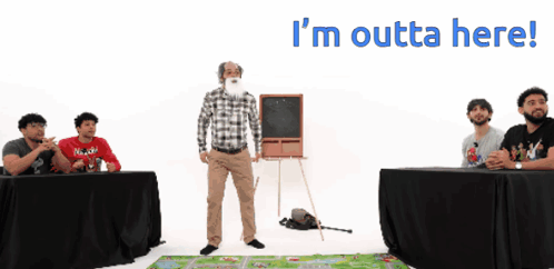 Bearded Man in Front of Group Saying I'm Outta Here