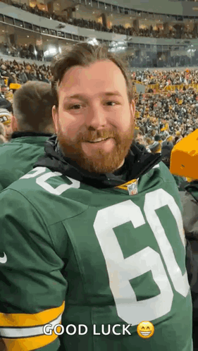 Bearded Man in Green Bay Packers Jersey at Stadium