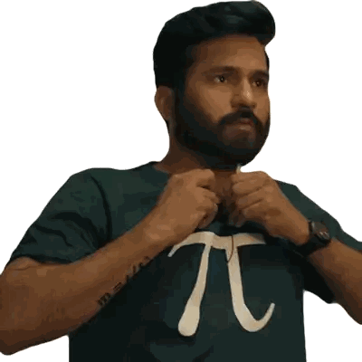 Bearded Man in Green Shirt With Pi Symbol
