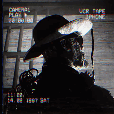 Bearded Man in Hat and Sunglasses Recorded on Camera Tape
