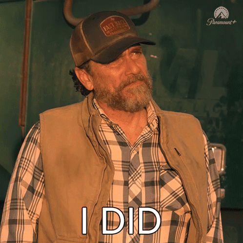 Bearded Man In Hat And Vest Says I Did GIF