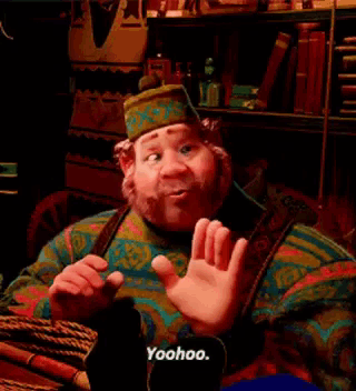 Bearded Man in Hat Raising Hand Saying Yoohoo