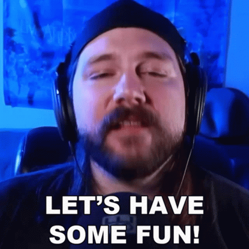 Bearded Man In Headphones Says Let's Have Some Fun GIF