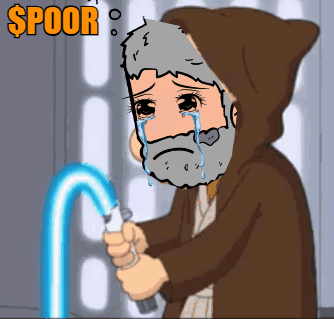 Bearded Man in Hood Holding Light Saber Poor