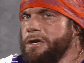 Bearded Man In Orange Headband And Purple Shirt Saying No GIF
