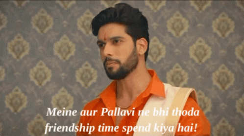 Bearded Man in Orange Shirt Friendship Time Spend Kiya Hai