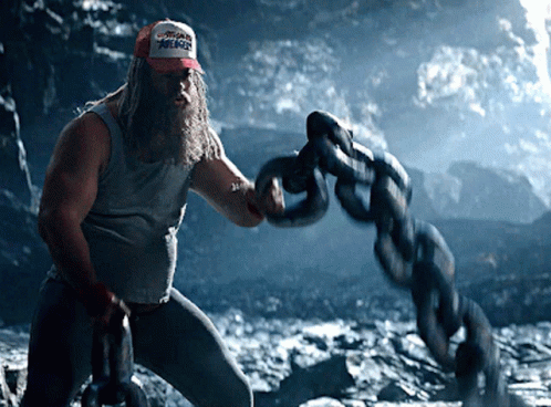 Bearded Man in Pepsi Hat Holding Chain
