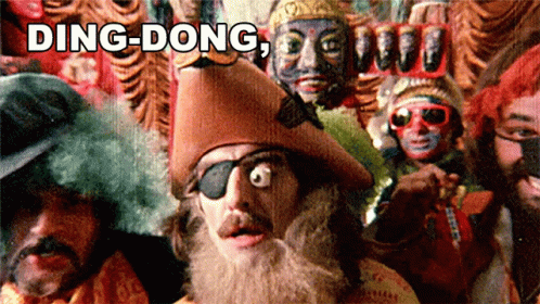 Bearded Man in Pirate Hat and Eye Patch Saying Ding-Dong