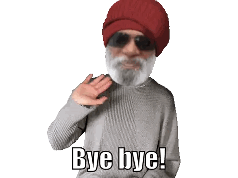 Bearded Man In Red Hat And Sunglasses Saying Bye Bye