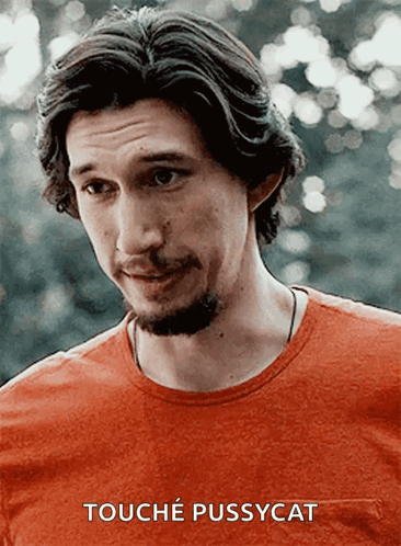 Bearded Man In Red Shirt Saying Touche Pussycat GIF