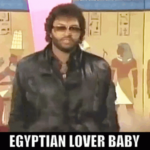 Bearded Man in Sunglasses and Leather Jacket by Egyptian Writing