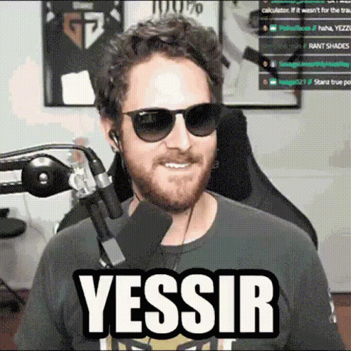Bearded Man In Sunglasses And Yessir Shirt GIF