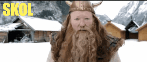 Bearded Man In Viking Helmet Saying Skol GIF
