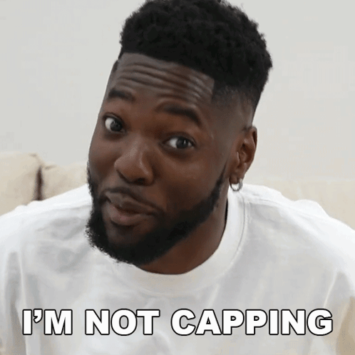 Bearded Man in White Shirt Saying I'm Not Capping