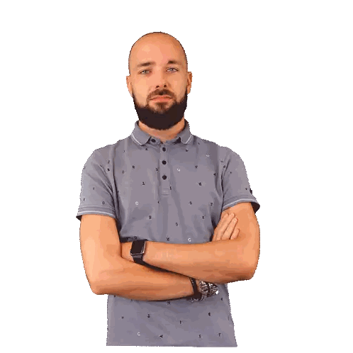 Bearded Man Looking Up Crossed Arms