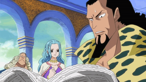 Bearded Man Reading Newspaper and Blue-Haired Woman