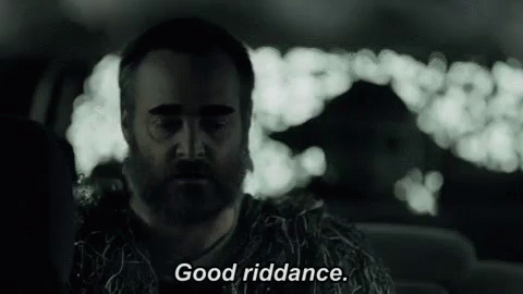 Bearded Man Saying Good Riddance In Back Seat GIF