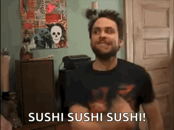 Bearded Man Saying Sushi Sushi Sushi With Skull Poster GIF