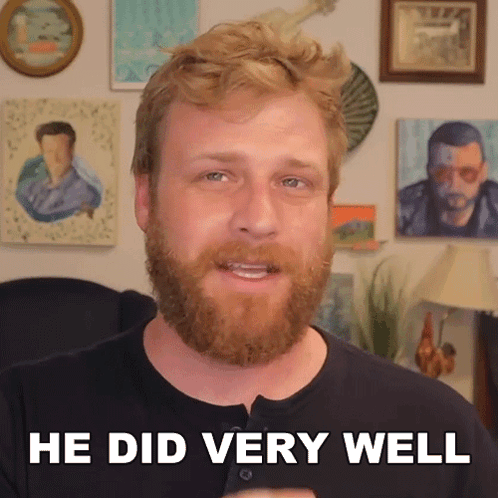 Bearded Man Says He Did Very Well In Front Of Paintings GIF