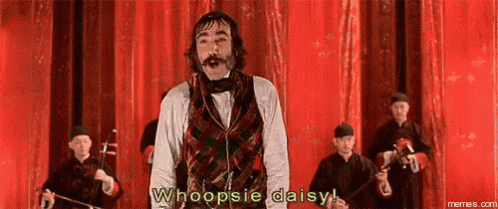 Bearded Man Says Whoopsie Daisy Red Curtain