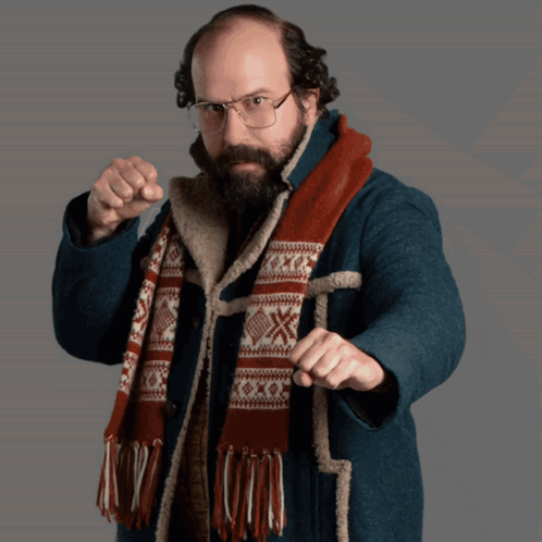 Bearded Man Scarf Pointing At Cat GIF