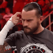 Bearded Man Scratching Head in Wrestling Match