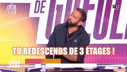 Bearded Man Sitting By Sign Tu Redescents De 3 Etages GIF
