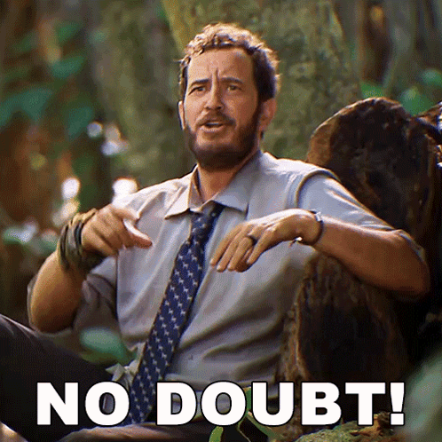 Bearded Man Sitting on Rock Saying No Doubt